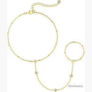 14K Gold Plated Adjustable Hand Chain Bracelet with Lobster Clasp